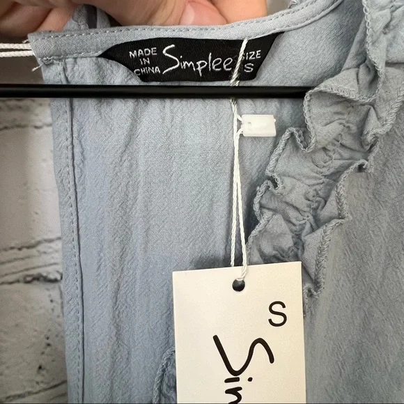 Simplee Elegant Solid Ruffle Short Sleeve Dress Blue Size Small NWT - Picture 11 of 16